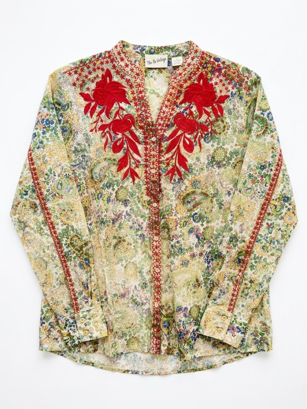 NU VINTAGE / Floral Embroidered Button-Front Shirt / M / NWOT/ Ptp-22”